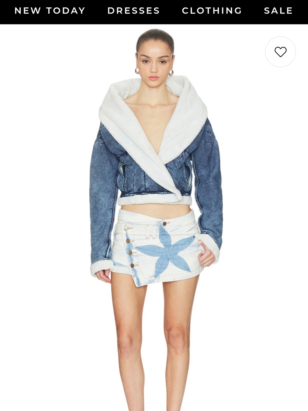 Masha Popova Blue Denim Sherpa Cropped Jacket with White Lining